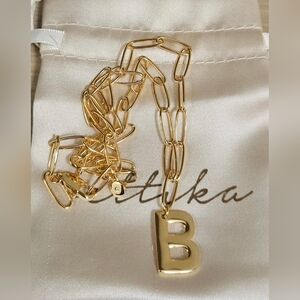 ETTIKA B INITIAL CHARM PAPER CLIP CHAIN NECKLACE 18K GOLD PLATED NWT